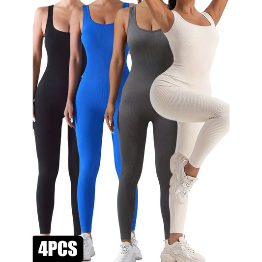 4 Pack Ribbed Solid Color Sport Casual Wear Bodysuits