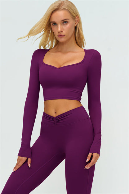 The Lushness Long Sleeve Crop Top Flared Leggings 2-Piece Set