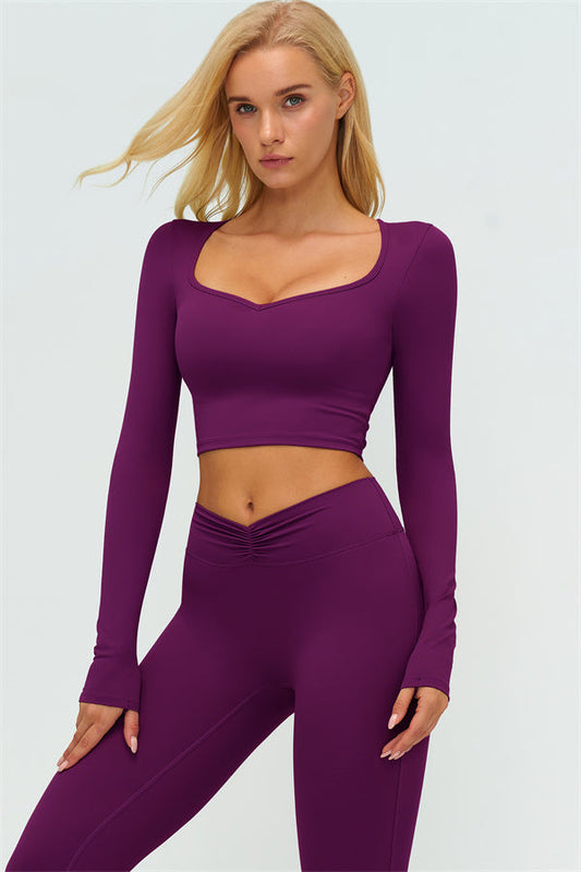 The Lushness Long Sleeve Crop Top Flared Leggings 2-Piece Set