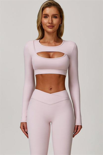 The Lavish Long Sleeve Cut-out Crop Top Flared Leggings 2-Piece Set