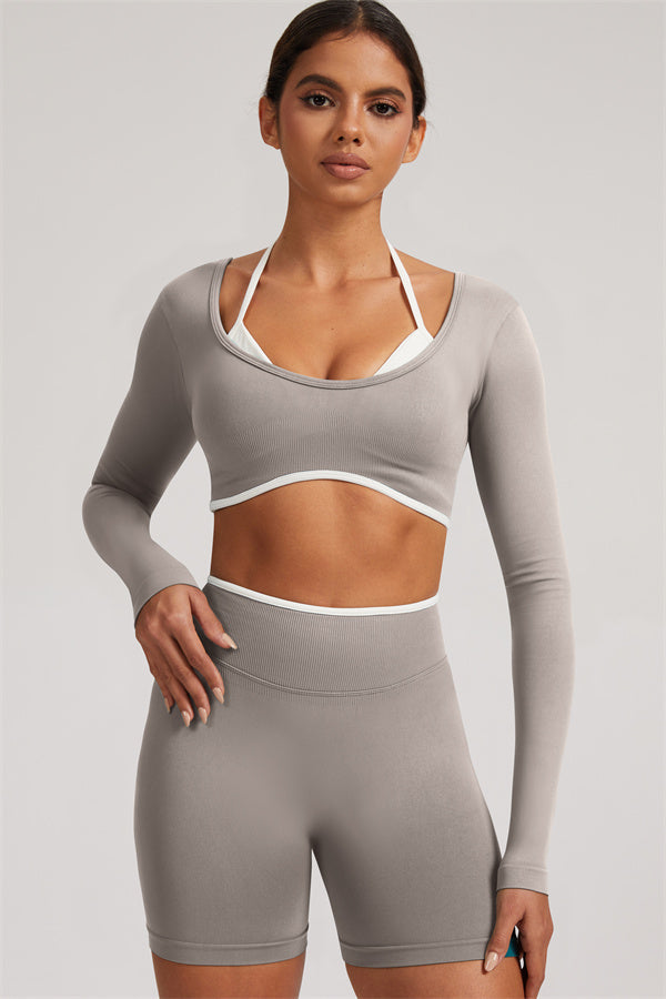 The Elevate Long Sleeve Crop top Shorts 2-Piece Set