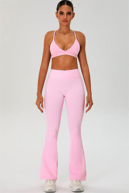 The Ember Sports Bra Crop Top Flared Leggings 3-Piece Set