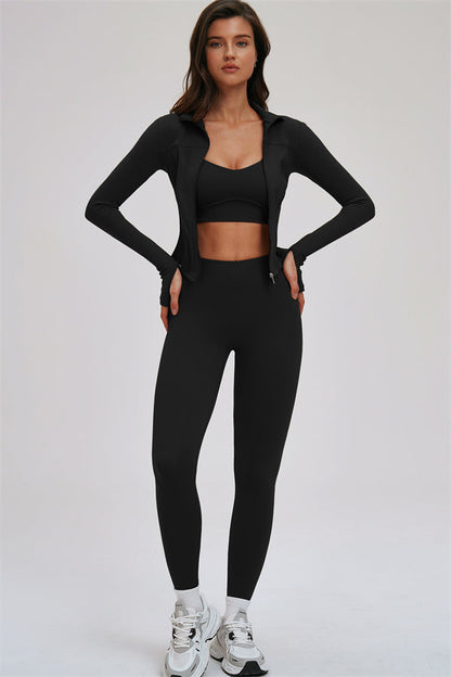 The Kinetic Zip Jacket Cross Back Sports Bra Leggings 3-Piece Set