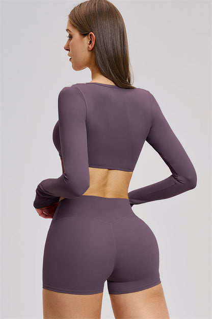 The Zestful Long Sleeve Crop Top Shorts 2-Piece Set