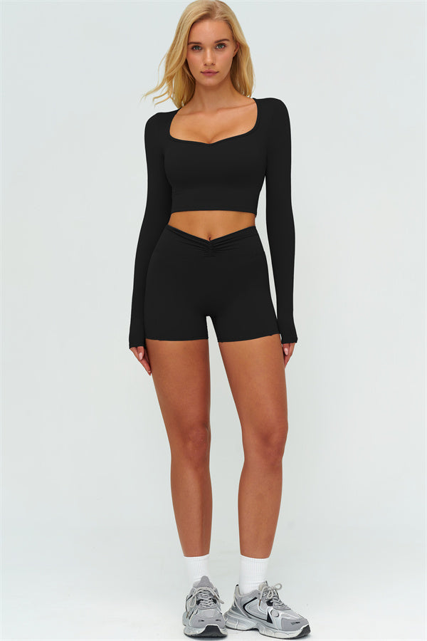 The Lushness Long Sleeve Crop top Shorts 2-Piece Set