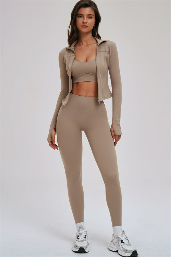 The Kinetic Zip Jacket Cross Back Sports Bra Leggings 3-Piece Set