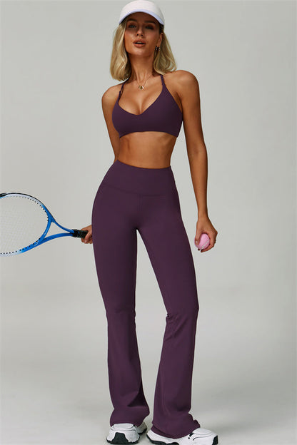 The Bold Cross Back Sports Bra Flared Leggings 2-Piece Set