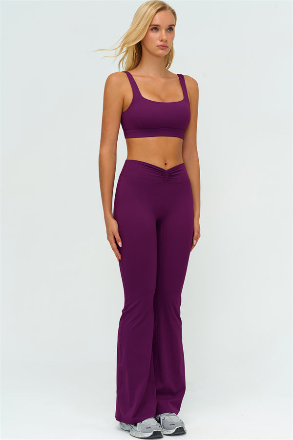 The Lushness V-Back Sports Bra Flared Leggings 2-Piece Set