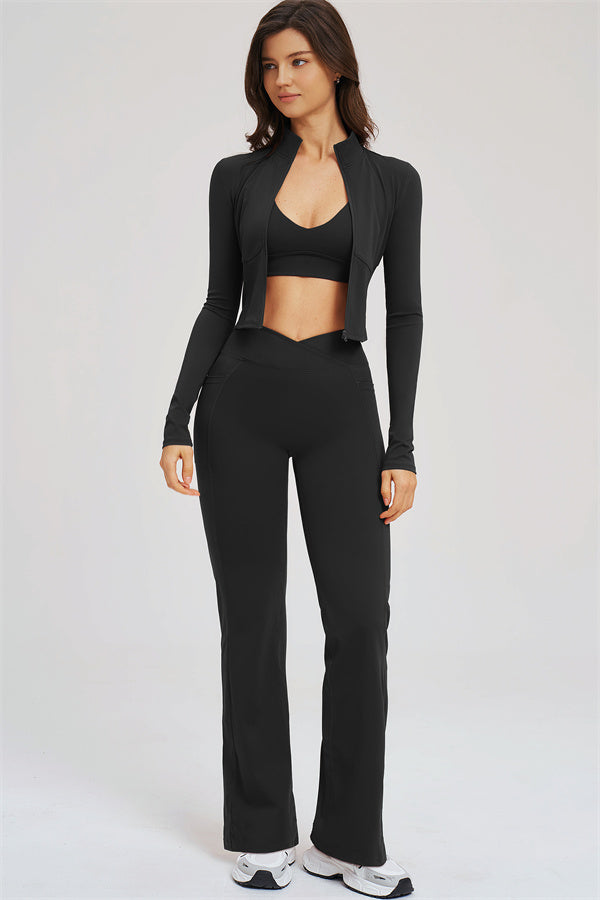 The Sizzle Zip Jacket Sports Bra Flared Leggings 3-Piece Set