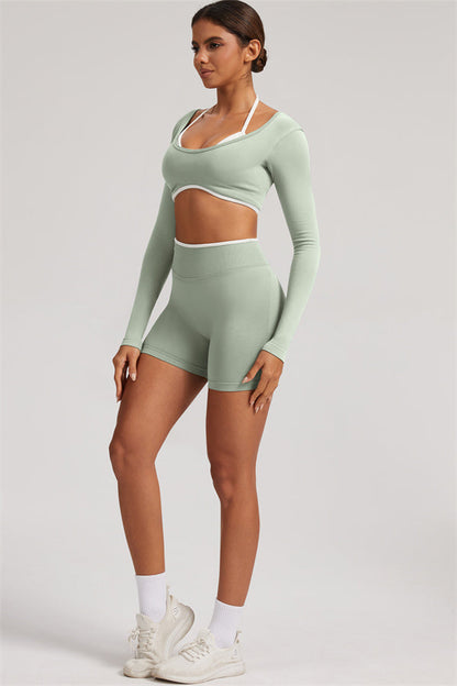 The Elevate Long Sleeve Crop top Shorts 2-Piece Set