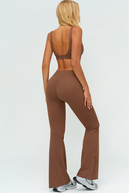The Lushness V-Back Sports Bra Flared Leggings 2-Piece Set