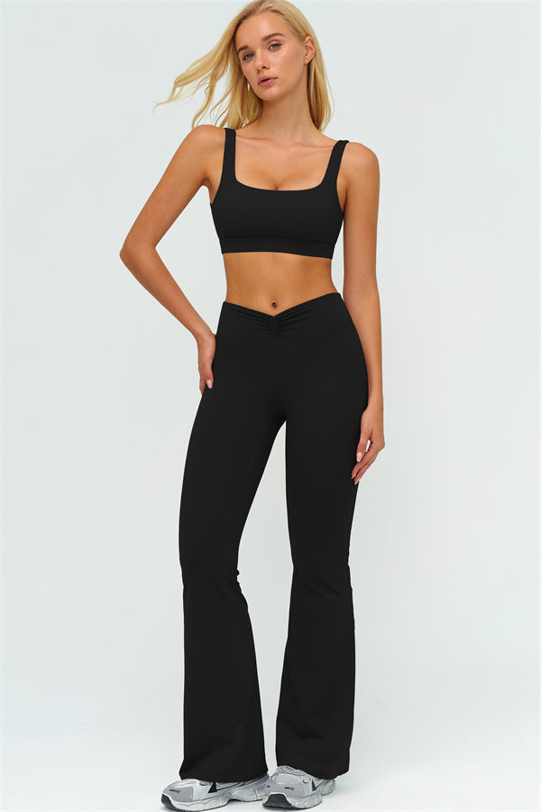 The Lushness V-Back Sports Bra Flared Leggings 2-Piece Set