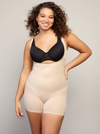 Tummy Tuck Open-Bust Boyshort Shaping Bodysuit