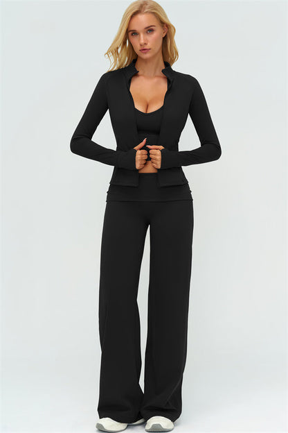 The Twirl Zip Jacket Halter Tank Top Leggings 3-Piece Set