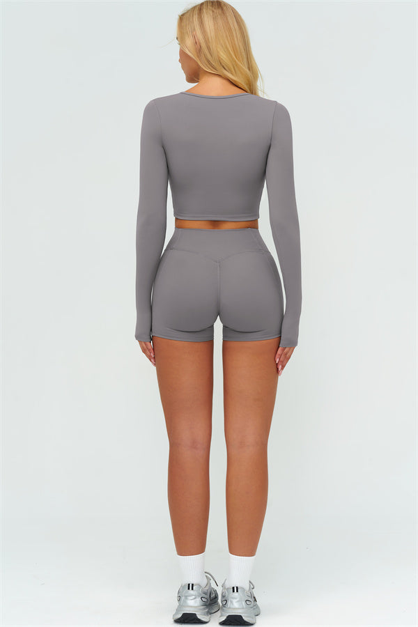 The Lushness Long Sleeve Crop top Shorts 2-Piece Set