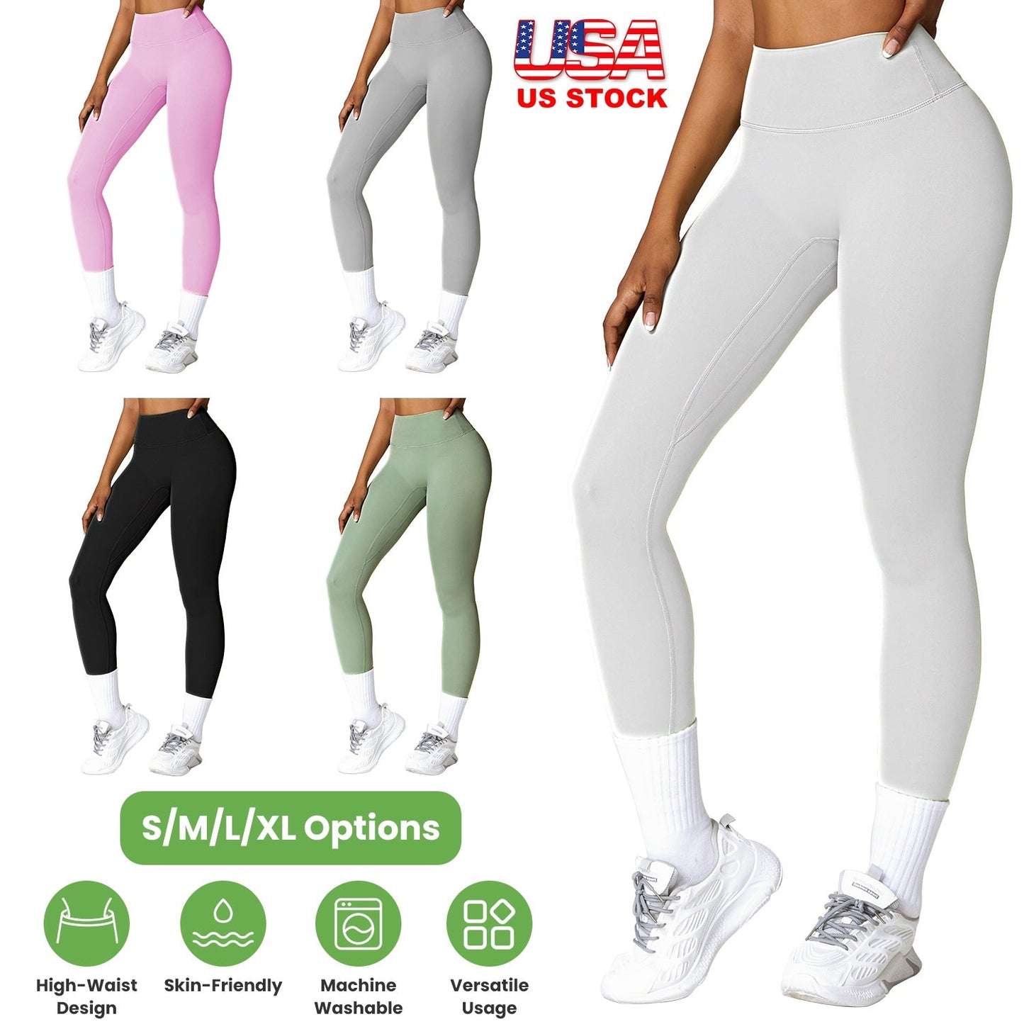 Women\'s High Waist Workout Leggings Tummy Control Compression Yoga Tight Pants Gym Pants Athletic Running Leggings with 25In Inseam No Front Seam