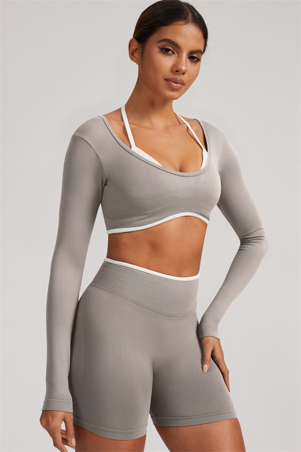 The Elevate Long Sleeve Crop top Shorts 2-Piece Set