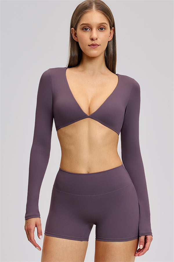 The Zestful Long Sleeve Crop Top Shorts 2-Piece Set