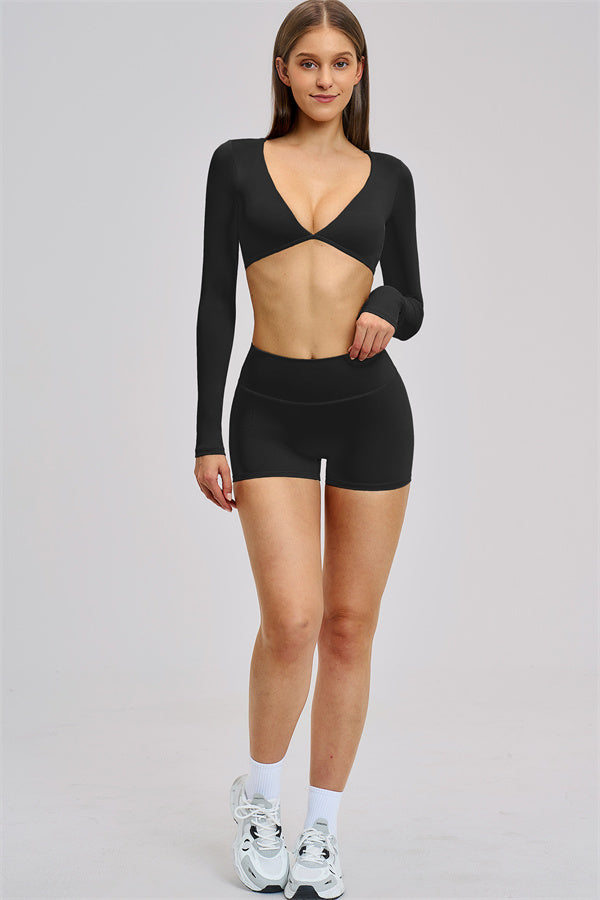 The Zestful Long Sleeve Crop Top Shorts 2-Piece Set
