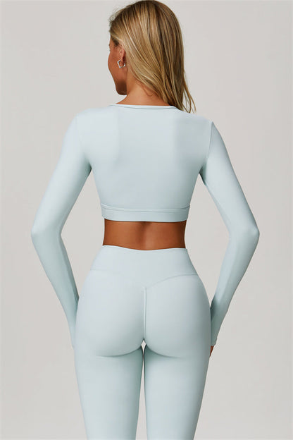 The Lavish Long Sleeve Cut-out Crop Top Flared Leggings 2-Piece Set