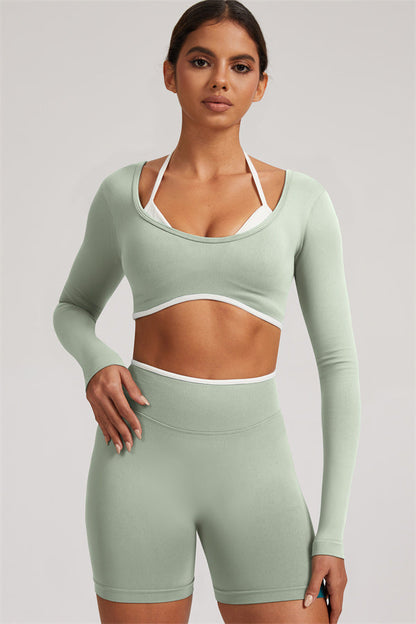 The Elevate Long Sleeve Crop top Shorts 2-Piece Set