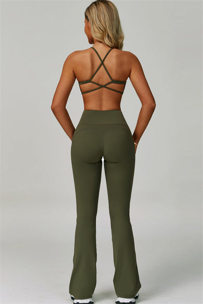 The Bold Cross Back Sports Bra Flared Leggings 2-Piece Set