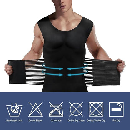 Odoland Men Body Shaper Compression Shirt, Adjustable Velcro Waist Trimmer Belt Intensity, Slimming Shapewear Tummy Control