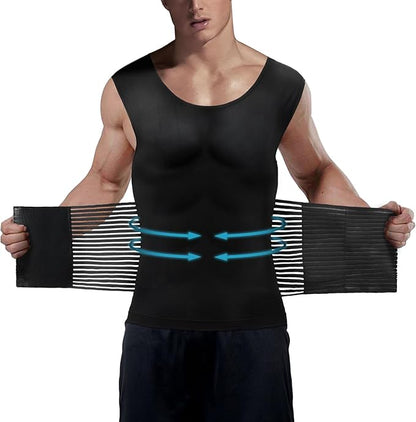 Odoland Men Body Shaper Compression Shirt, Adjustable Velcro Waist Trimmer Belt Intensity, Slimming Shapewear Tummy Control