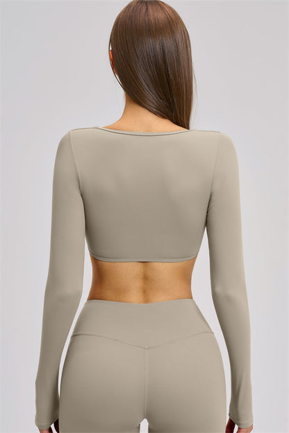 The Zestful Long Sleeve Crop Top Flared Leggings 2-Piece Set