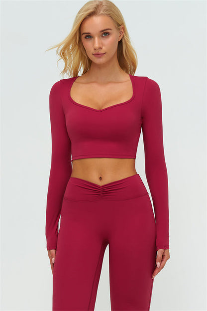 The Lushness Long Sleeve Crop Top Flared Leggings 2-Piece Set