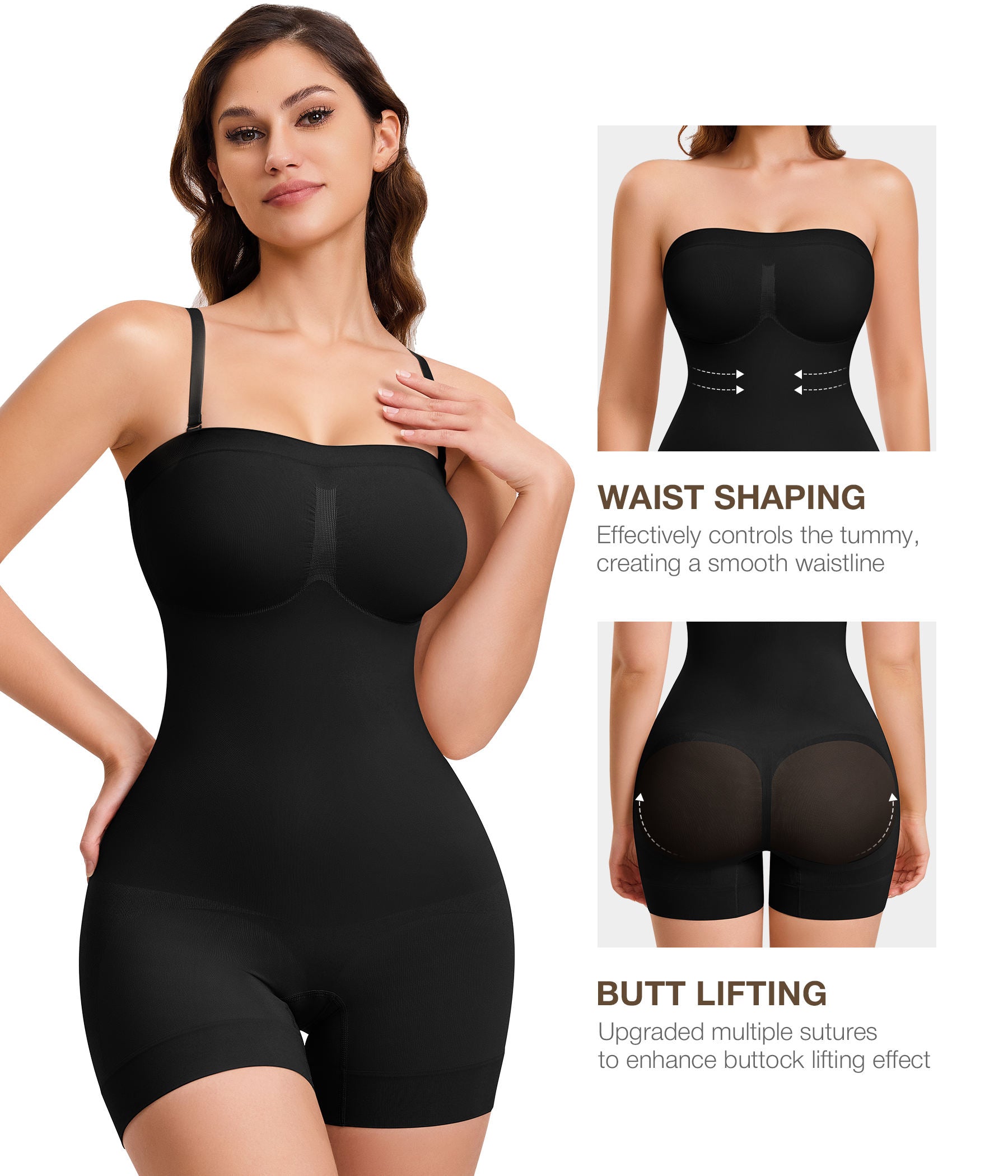 Women’s Seamless Bodysuit Shapewear – Detachable Strap Butt Lifter with Firm Tummy Control