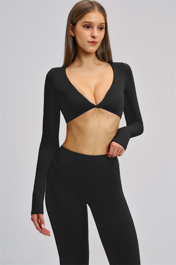 The Zestful Long Sleeve Crop Top Flared Leggings 2-Piece Set