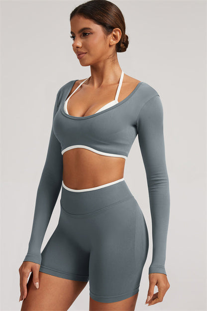The Elevate Long Sleeve Crop top Shorts 2-Piece Set
