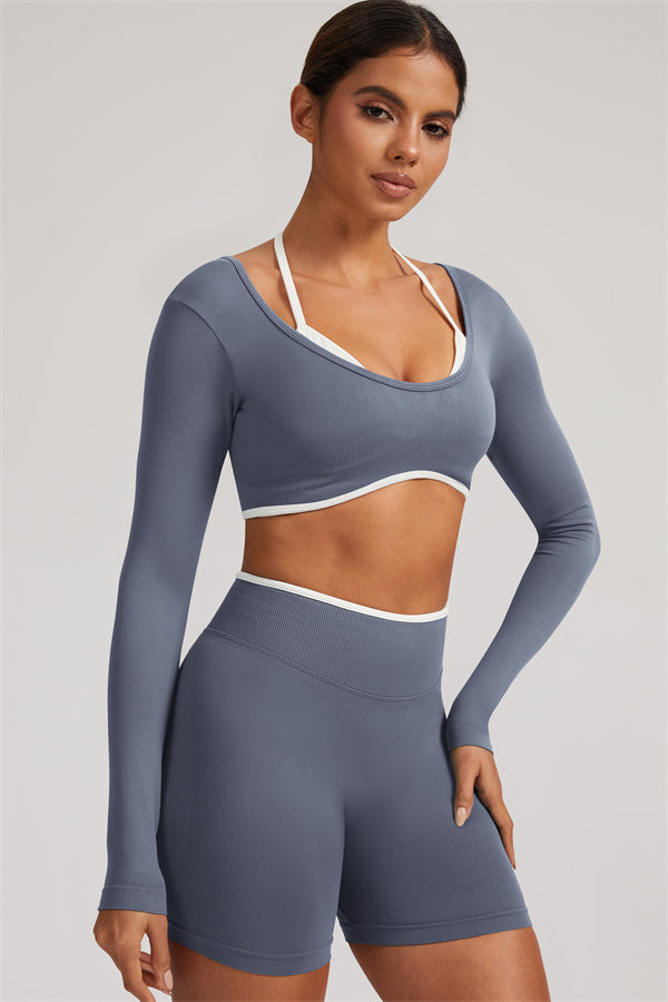 The Elevate Long Sleeve Crop top Shorts 2-Piece Set
