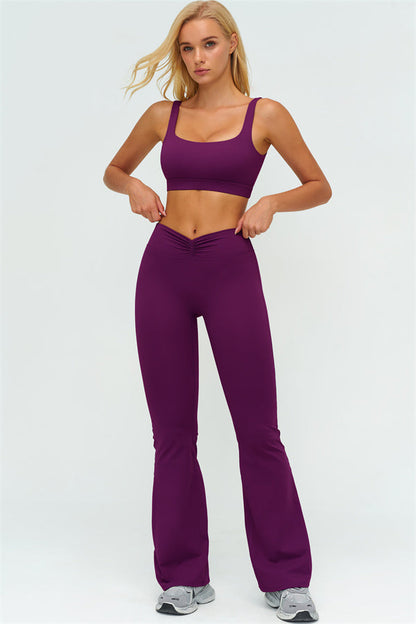 The Lushness V-Back Sports Bra Flared Leggings 2-Piece Set