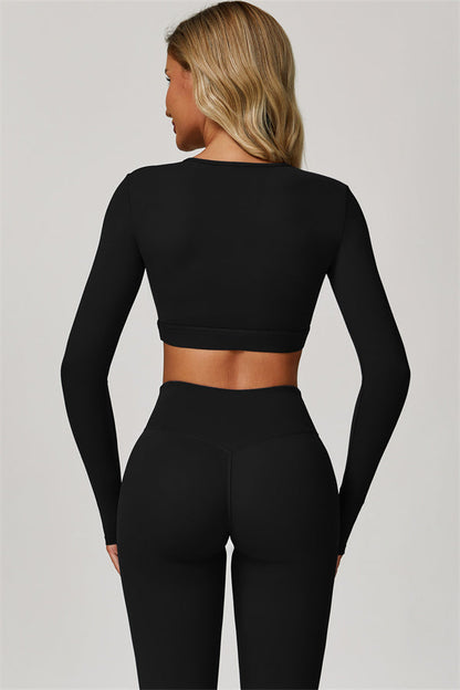 The Lavish Long Sleeve Cut-out Crop Top Flared Leggings 2-Piece Set