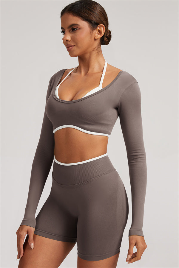 The Elevate Long Sleeve Crop top Shorts 2-Piece Set