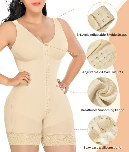 YIANNA Fajas Colombianas Shapewear for Women Tummy Control Post Surgery Full Body Shaper Butt Lifter with Zipper Crotch