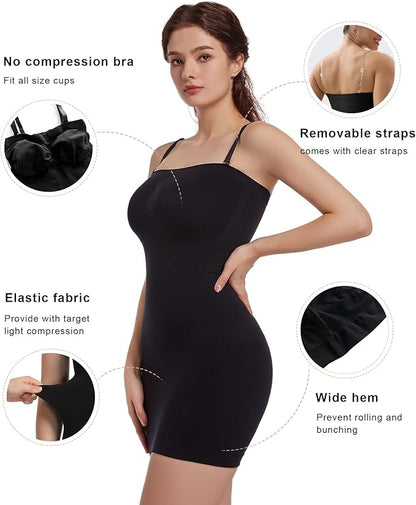SHAPERX Strapless Shapewear Dress for Women Tummy Control Seamless Full Body Shaper Slip with Removable Straps