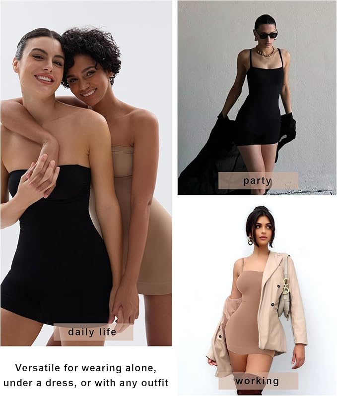 SHAPERX Strapless Shapewear Dress for Women Tummy Control Seamless Full Body Shaper Slip with Removable Straps