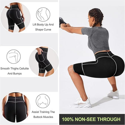 TrainingGirl Women's Hot Neoprene Sauna Sweat Shorts with Pocket Weight Loss Slimming Pants Workout Body Shaper Yoga Leggings