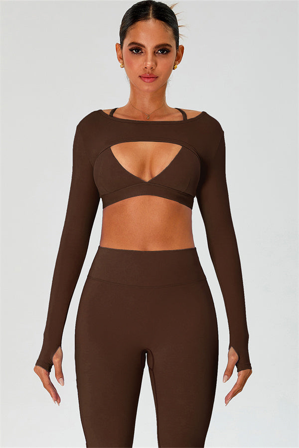 The Ember Sports Bra Crop Top Flared Leggings 3-Piece Set