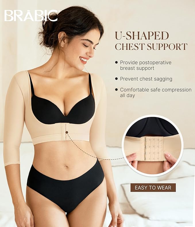 BRABIC Upper Arm Shaper Post Surgical Slimmer Compression Sleeves Posture Corrector Tops Shapewear for Women