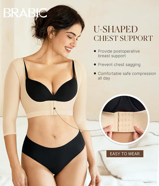 BRABIC Upper Arm Shaper Post Surgical Slimmer Compression Sleeves Posture Corrector Tops Shapewear for Women