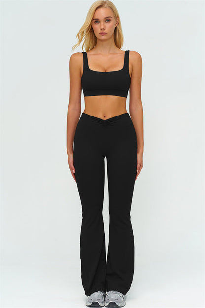 The Lushness V-Back Sports Bra Flared Leggings 2-Piece Set