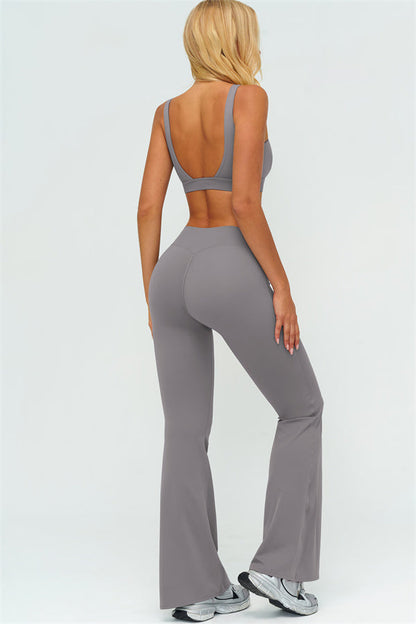 The Lushness V-Back Sports Bra Flared Leggings 2-Piece Set