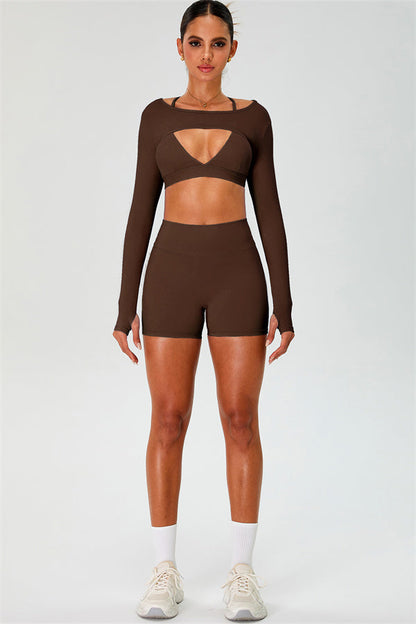 The Ember Sports Bra Crop Top Shorts 3-Piece Set