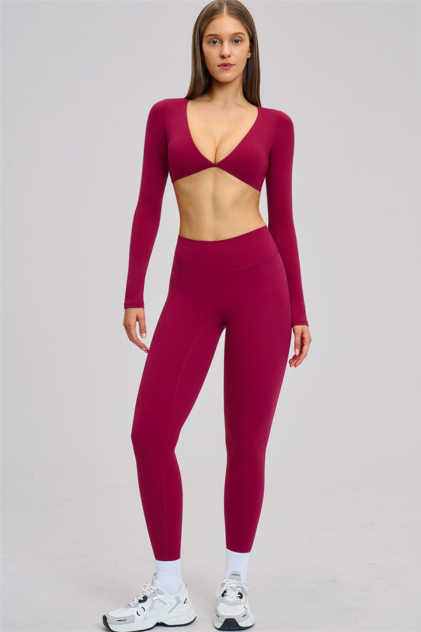 The Zestful Long Sleeve Crop Top Leggings 2-Piece Set