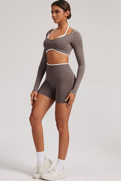 The Elevate Long Sleeve Crop top Shorts 2-Piece Set