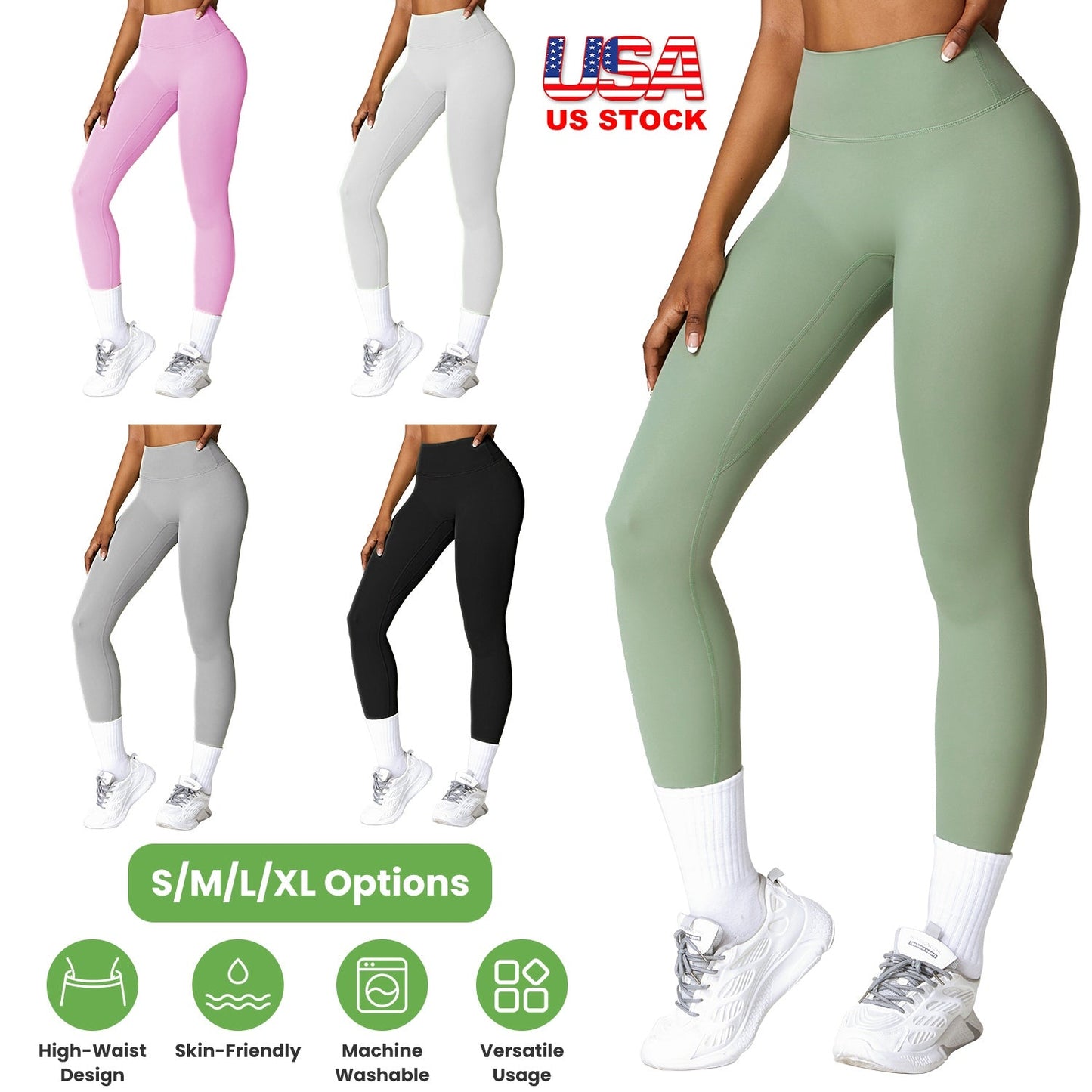Women\'s High Waist Workout Leggings Tummy Control Compression Yoga Tight Pants Gym Pants Athletic Running Leggings with 25In Inseam No Front Seam